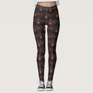 Leggings Élégance de damas or burgonde