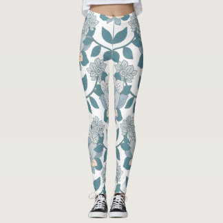 Leggings Élégance florale turquoise Jambes des femmes