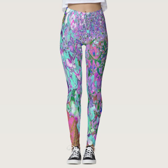 Leggings Elegant Aqua et Purple Limelight Hydrangea Détail (Devant)