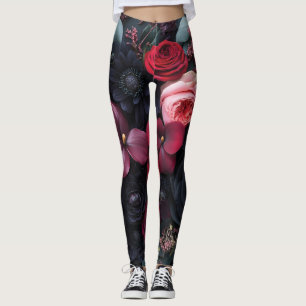 Leggings Élégant arrangement floral foncé avec Roses