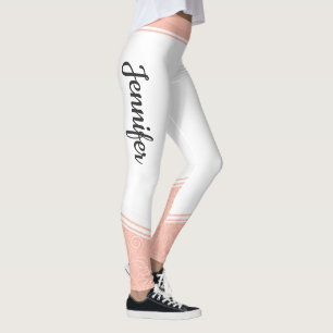 Leggings Élégant blanc & rose floral blanc rayures et nom