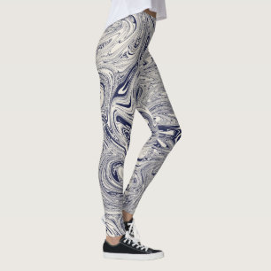 Leggings Elégant bleu et Marbre blanc spiral