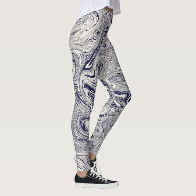 Leggings Elégant bleu et Marbre blanc spiral (Droite)