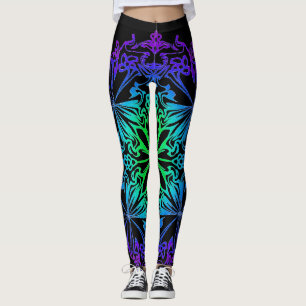 Leggings Elégant botanique turquoise vert zen mandala
