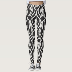 Leggings Élégant damas floral, patte art nouveau sans soudu
