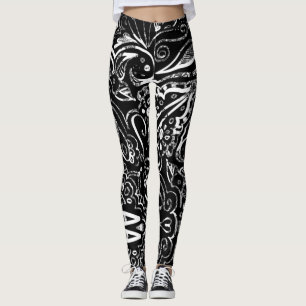 Leggings Elégant design de mandala noir et blanc jeter le p