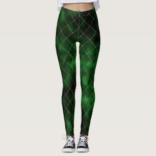 Leggings Élégant Diamants Vert et Or