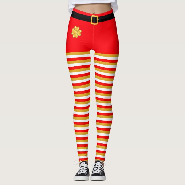 Leggings Élégant elfe de Noël Légendes rayées (Devant)