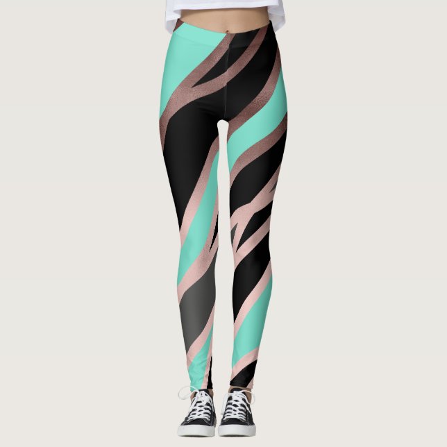 Leggings élégant faux rose abstrait or noir gris menthe (Devant)