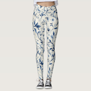 Leggings Élégant Feuilles Blue Paisley - Arrière - plan bla