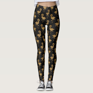 Leggings Elégant Flamant rose de Parties scintillant or Mot