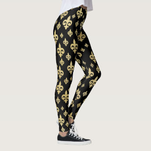 Leggings Élégant Fleur de Lis Noir & Or Mardi Gras