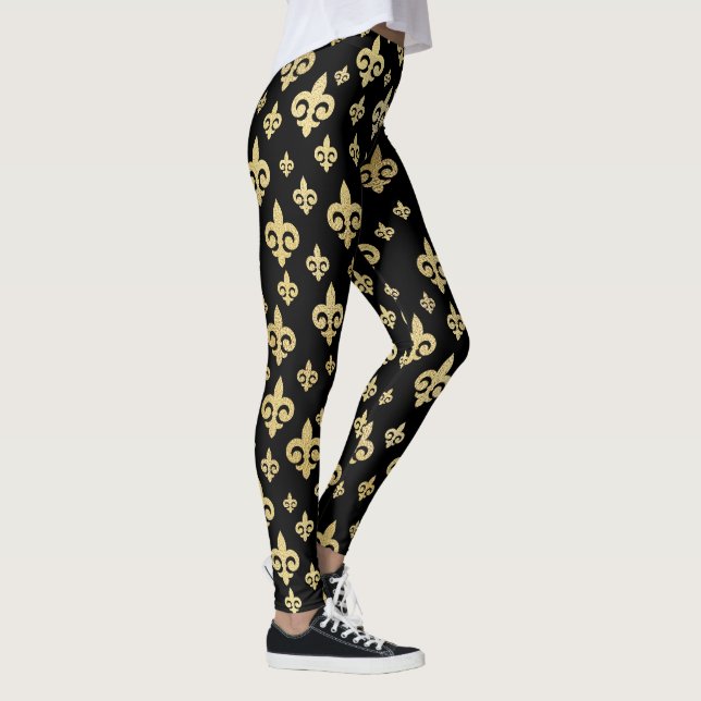 Leggings Élégant Fleur de Lis Noir & Or | Mardi Gras (Droite)