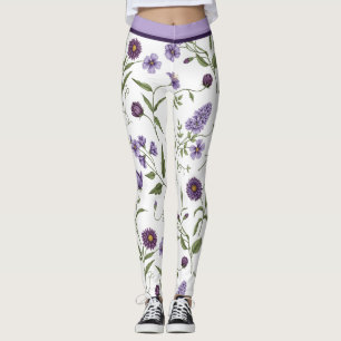 Leggings Élégant floral botanique violet avec taille haute