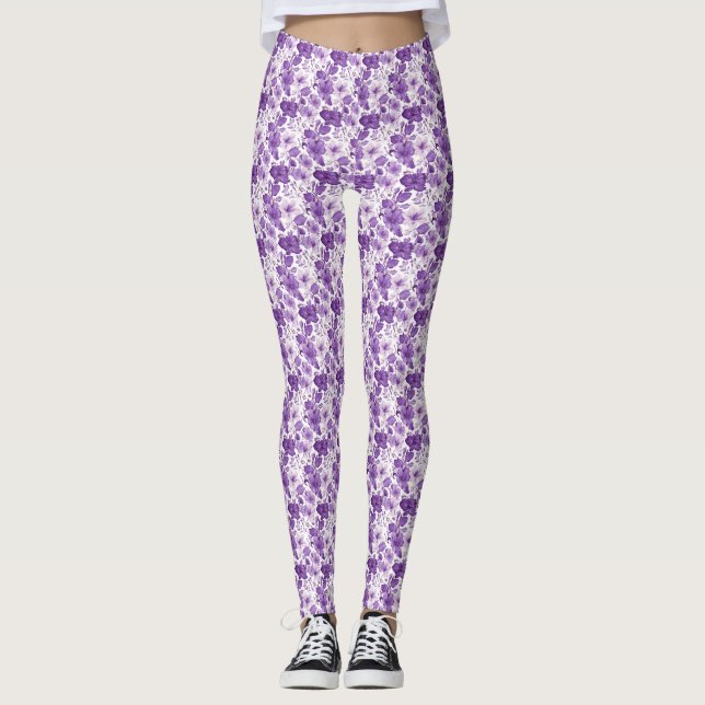 Leggings Elegant floral pattern in purple tones (Devant)