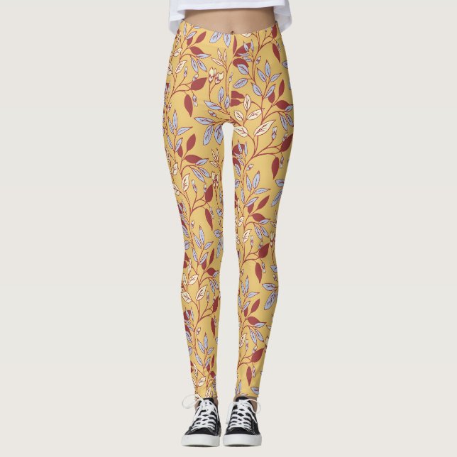 Leggings Elegant Floral Pattern with Red and Blue Leaves (Devant)