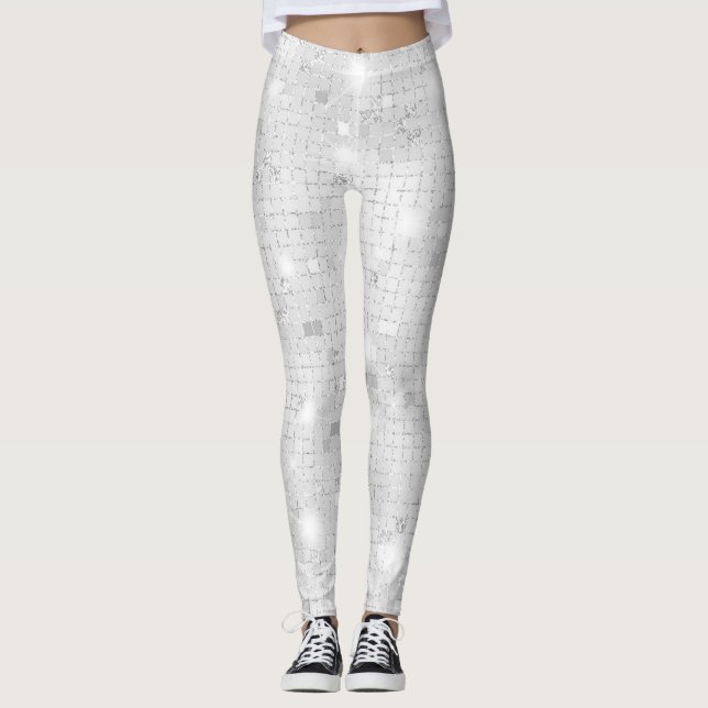 Leggings Élégant Glam blanc brillant argenté (Devant)