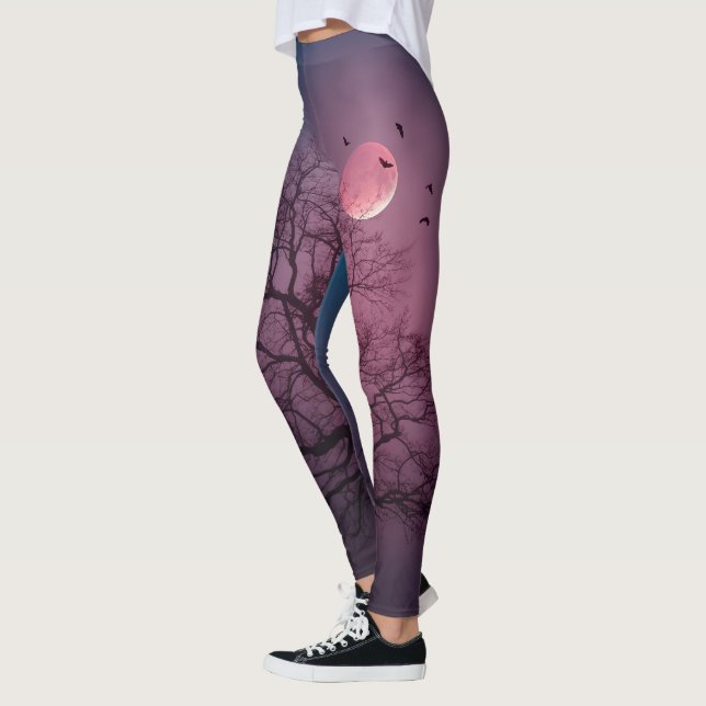 Leggings Élégant Halloween Thème Arbre Lune Artwork Éffraya (Gauche)
