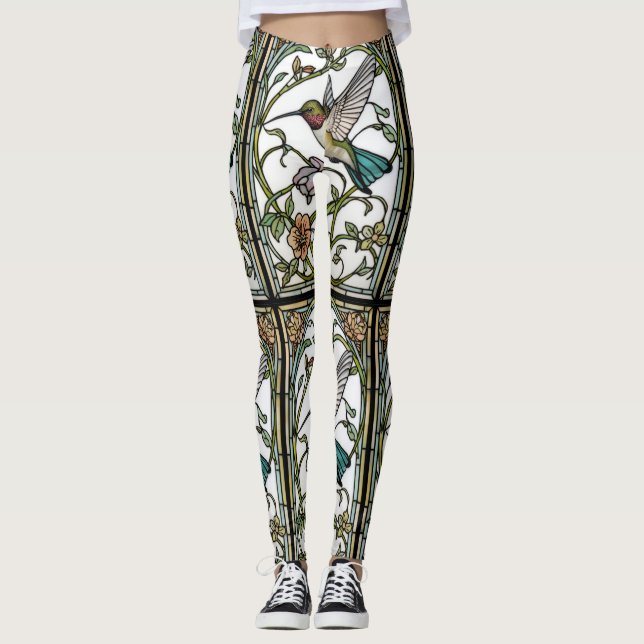 Leggings Elegant hummingbird artwork botanical boho chic (Devant)