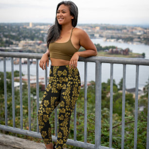 Leggings Élégant imprimé Vintage doré sur noir