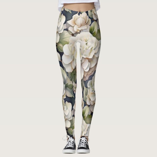 Leggings Elégant ivoire rose marine couleur aquarelle fleur (Devant)