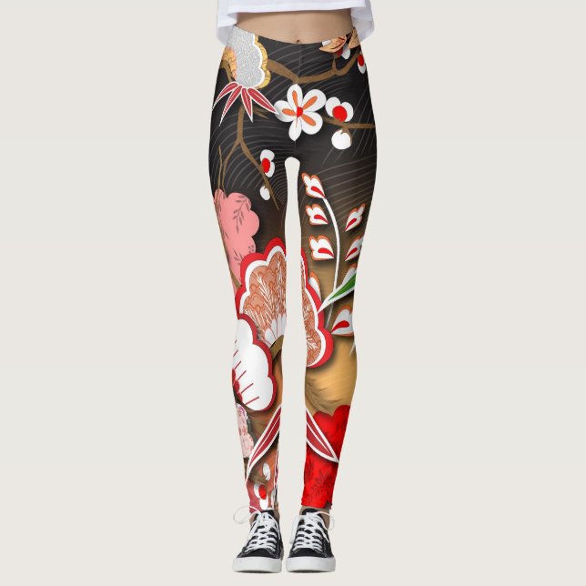 Leggings Élégant Kimono d'automne japonais (Devant)