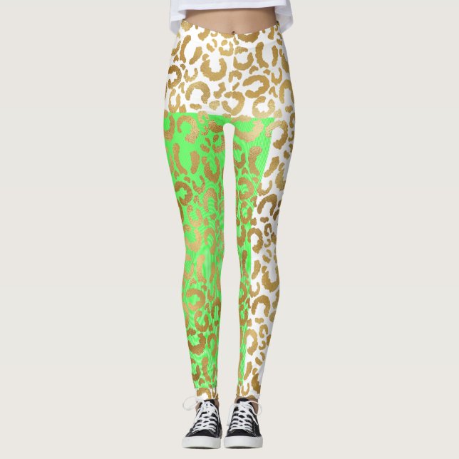 Leggings Élégant Leopard Poster de animal blanc or (Devant)