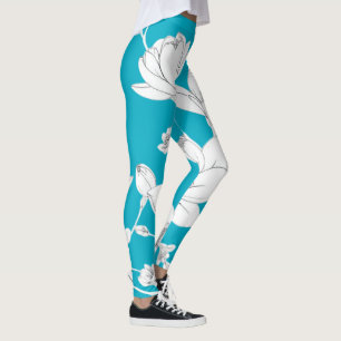 Leggings Elégant Magnolia Line Art - Minimaliste Floral