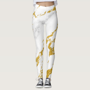 Leggings Elegant Marble6 - Gold and White