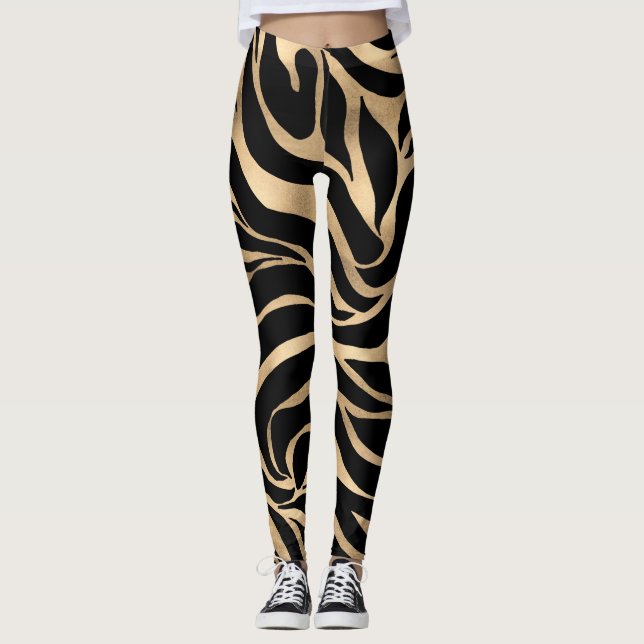 Leggings Elégant métal or Zèbre noir Poster de animal (Devant)