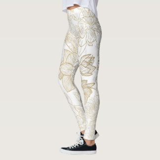 Leggings Elégant moderne blanc gris or marbre floral