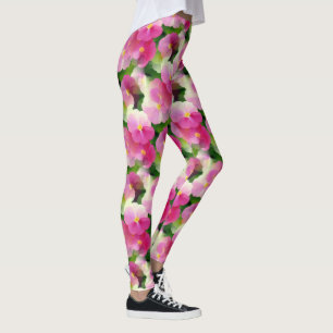 Leggings Élégant Motif à fleurs rose et blanc Impatiens