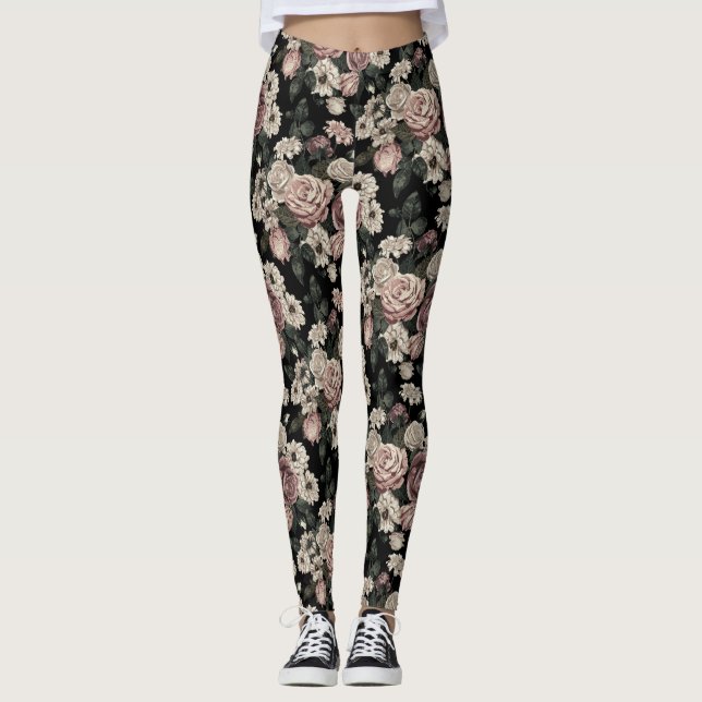 Leggings Elégant Motif Blush Fleurs Rustiques Jardin Floral (Devant)