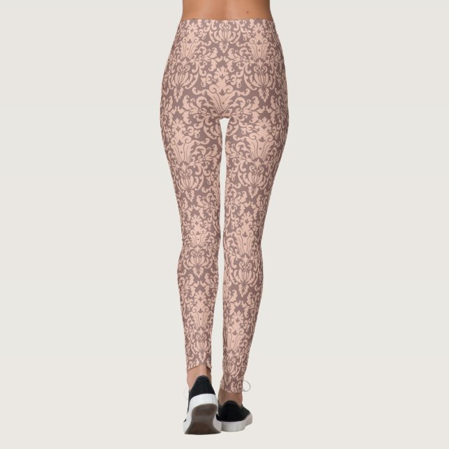 Leggings Élégant motif de Damas rose et mauve (Dos)