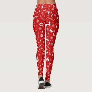 Leggings Élégant Motif de Noël rouge et blanc