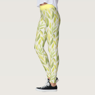 Leggings Élégant Motif Feuille vert clair