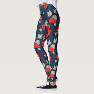 Leggings Élégant motif floral bleu et rouge