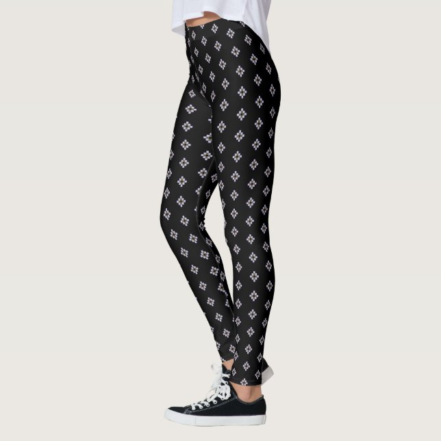 Leggings Elégant Motif géométrique croix gris sur noir (Gauche)