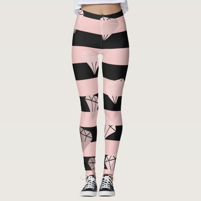 Leggings Élégant motif rose  en bande de diamant (Devant)