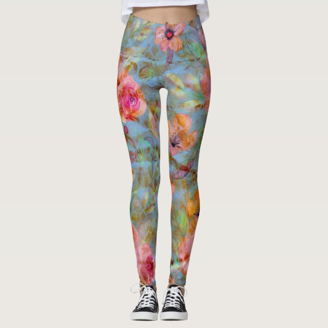Leggings Élégant Motif rose floral (Devant)