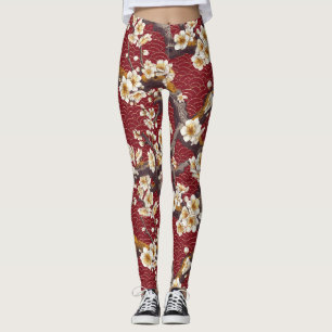 Leggings Élégant Motif sans couture en fleur de cerisier (1