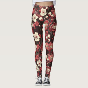 Leggings Élégant Motif sans couture en fleur de cerisier (1