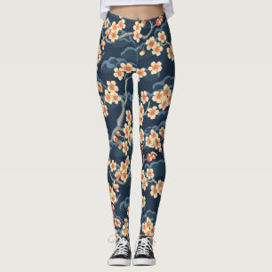 Leggings Élégant Motif sans couture en fleur de cerisier (1