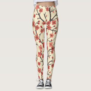 Leggings Élégant Motif sans couture en fleur de cerisier (4