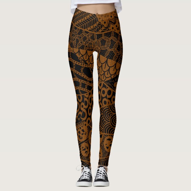 Leggings Élégant Motif tribal Abstrait géométrique Brown | (Devant)