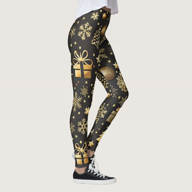 Leggings Élégant Noël noir et or vacances de stockage (Droite)