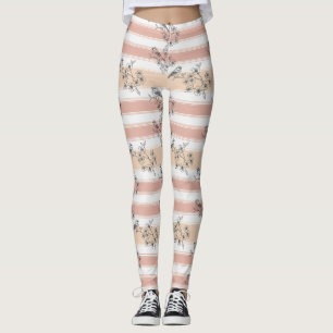 Leggings Élégant Oiseau Floral Rayure Pêche (5)