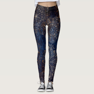 Leggings Elégant or et bleu foncé Motif de mandala