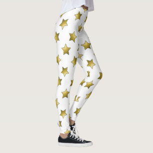 Leggings Élégant or étoiles motif blanc