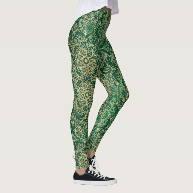 Leggings Elégant or Floral Mandala Green Design (Droite)